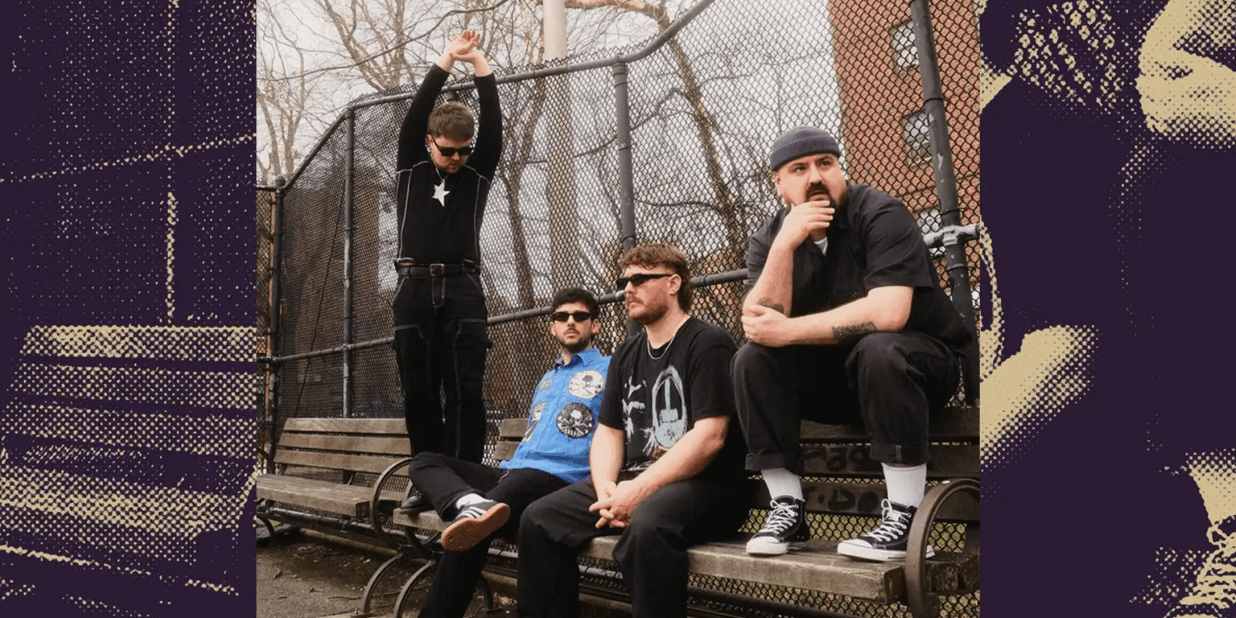 Adult Leisure band members in dark clothing moody group portrait