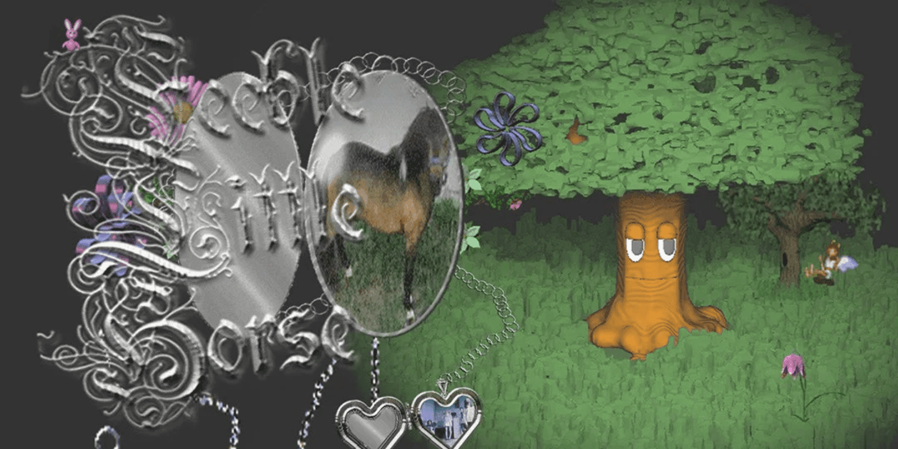 Feeble Little Horse surreal psychedelic animated character artwork on green background