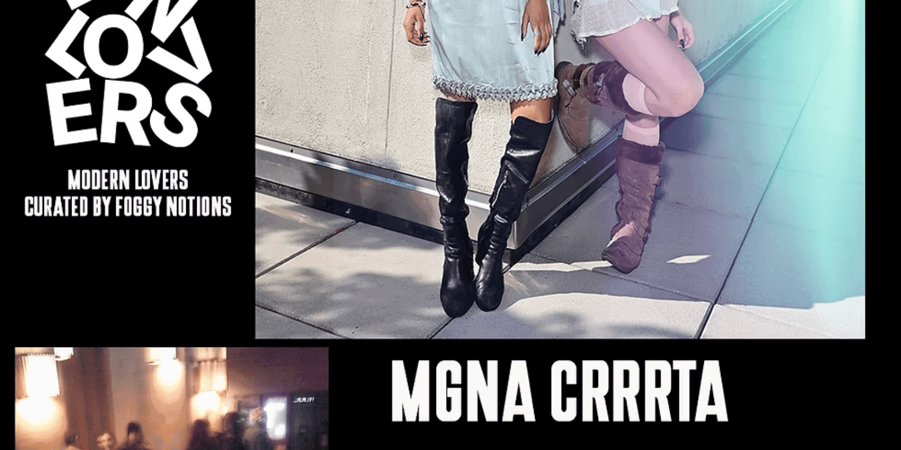 MGNA Crrrta female performer in black knee-high boots bold typographic poster