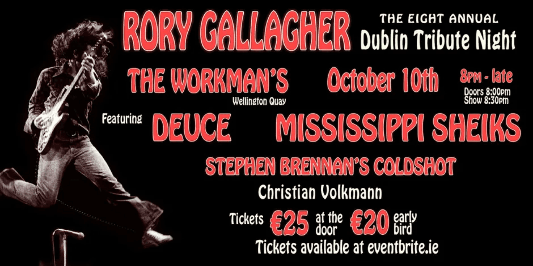 Rory Gallagher tribute night poster at The Workman's Club Dublin October