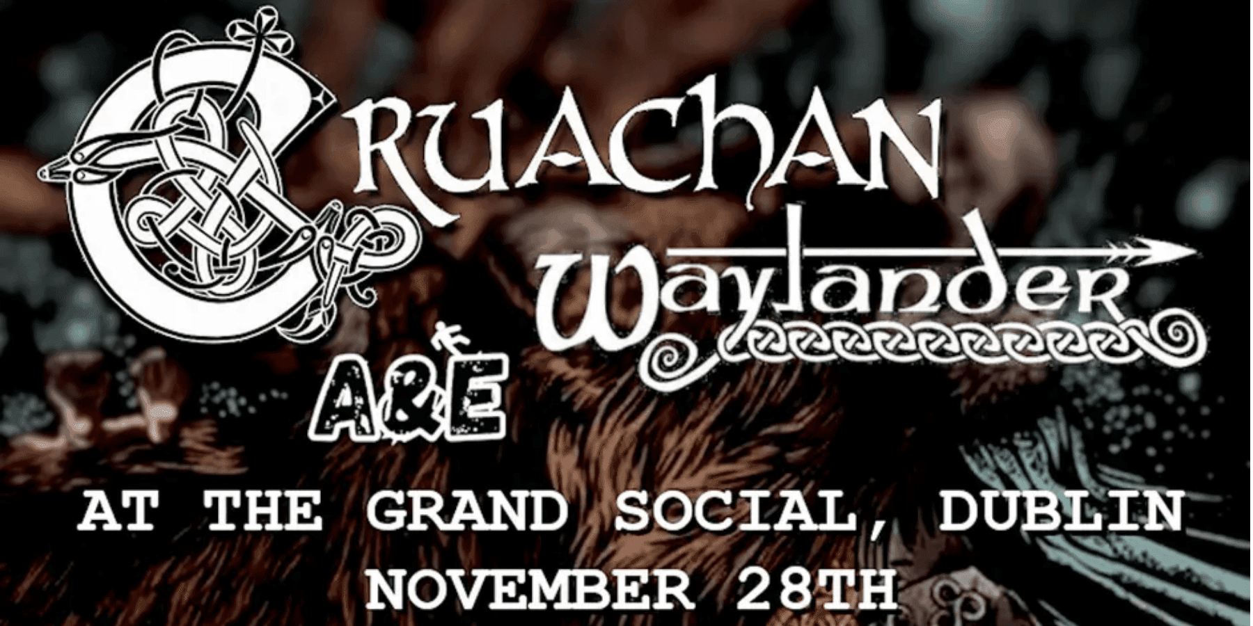 Cruachan and Waylander Celtic folk metal concert poster with decorative typography