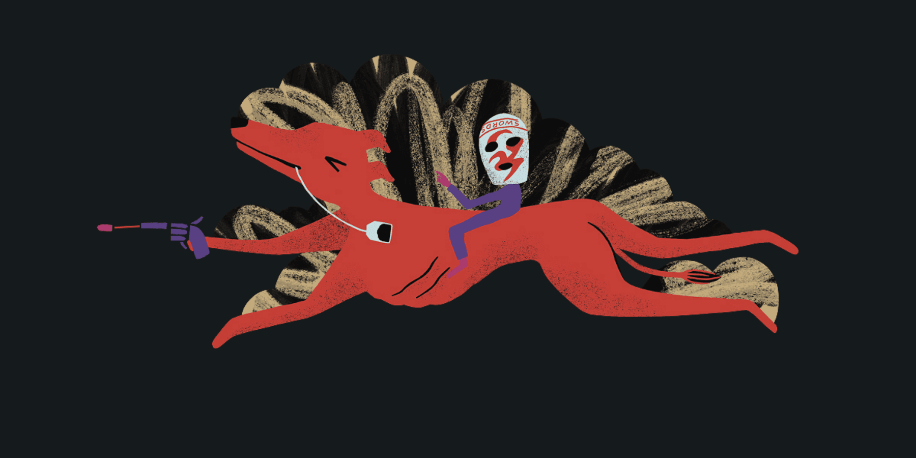 Animals colourful illustrated red squid or octopus creature on dark background